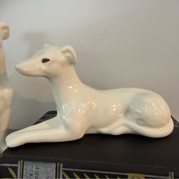 2 Vintage White Ceramic Greyhound Whippet Figurines Minimalist 7.5” Statue - Picture 2 of 11